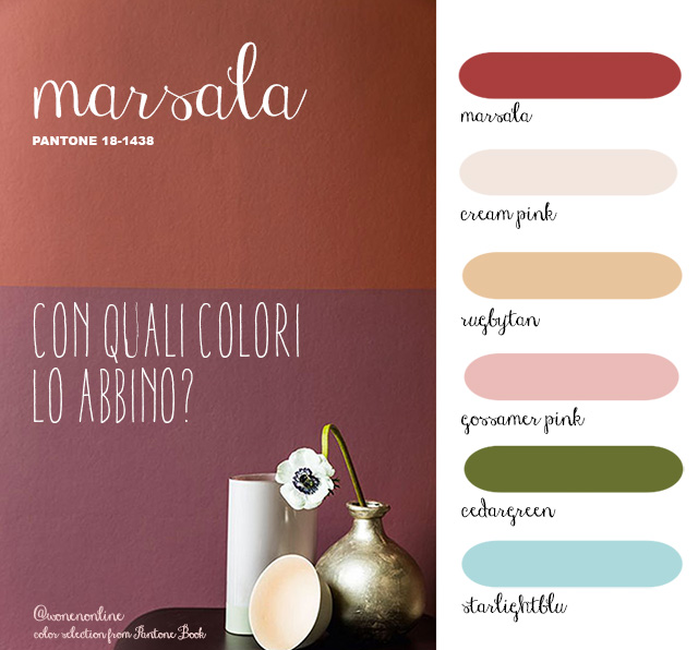 paletta colori di abbinamento al colore marsala 18-1438