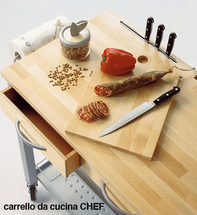Carrello da cucina CHEF con piano in legno