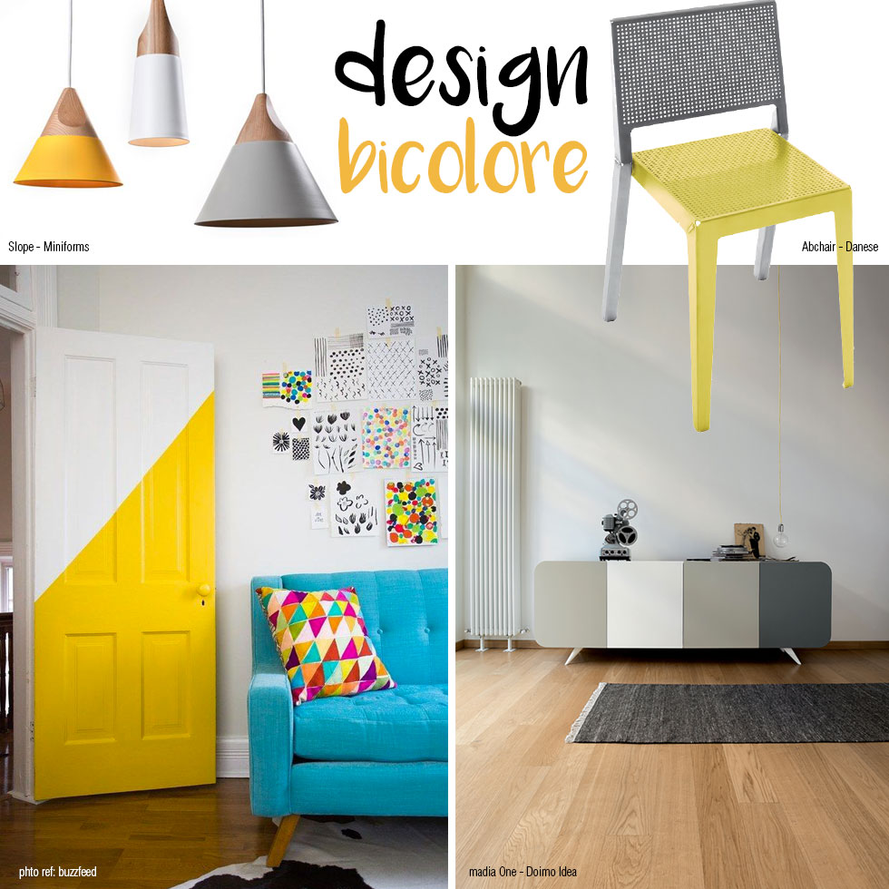 Design bicolore con giallo e grigio.
