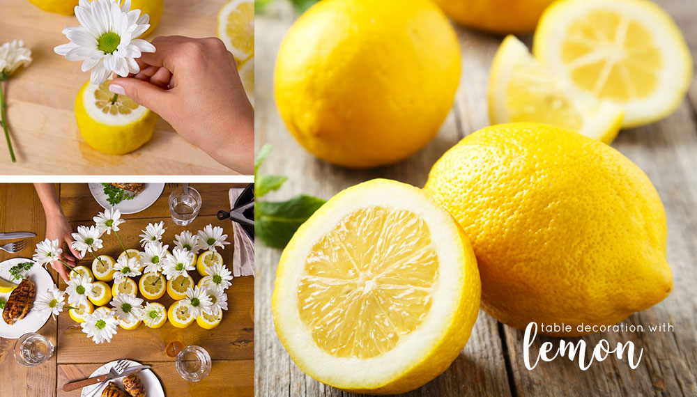 Centrotavola con limone per decorare la tavole estiva o per una cena in giardino.
